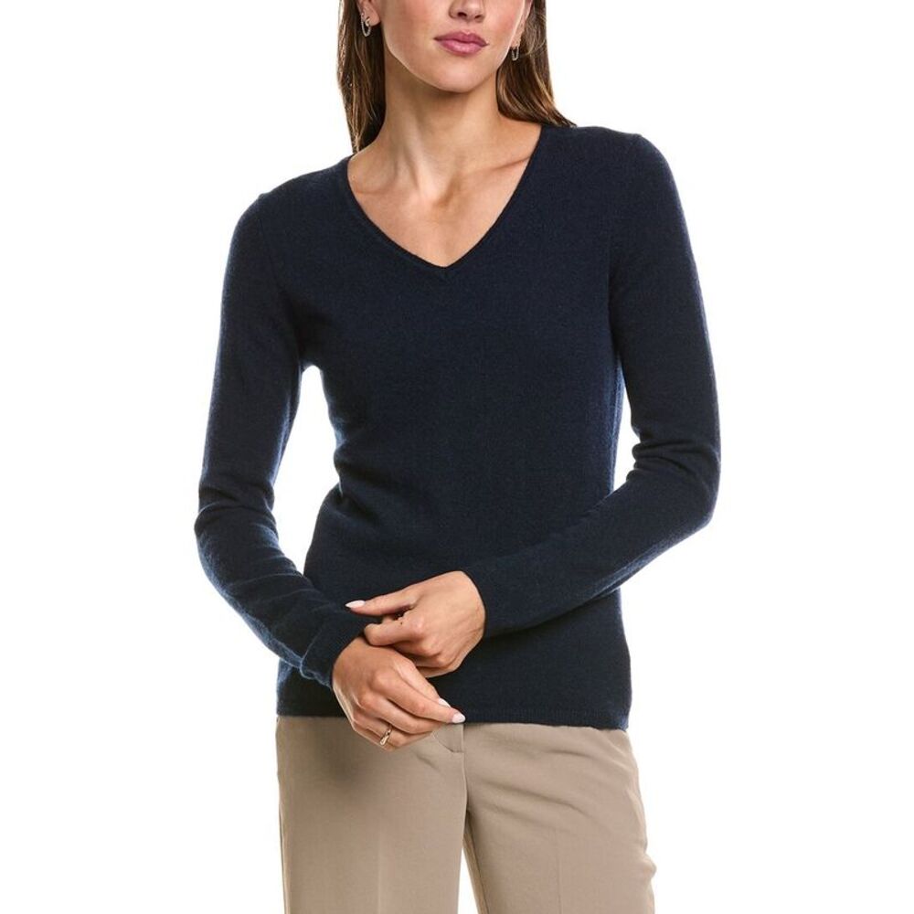 Incashmere Womens Basic V-Neck 100% Cashmere Sweater, Navy